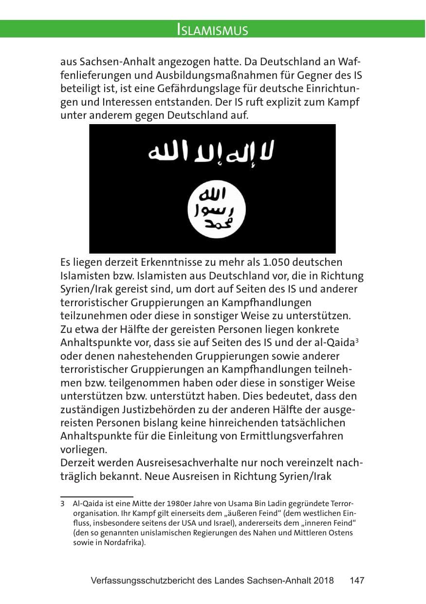 Seite 147 des Verfassungsschutzbericht 2018 Sachsen-Anhalt