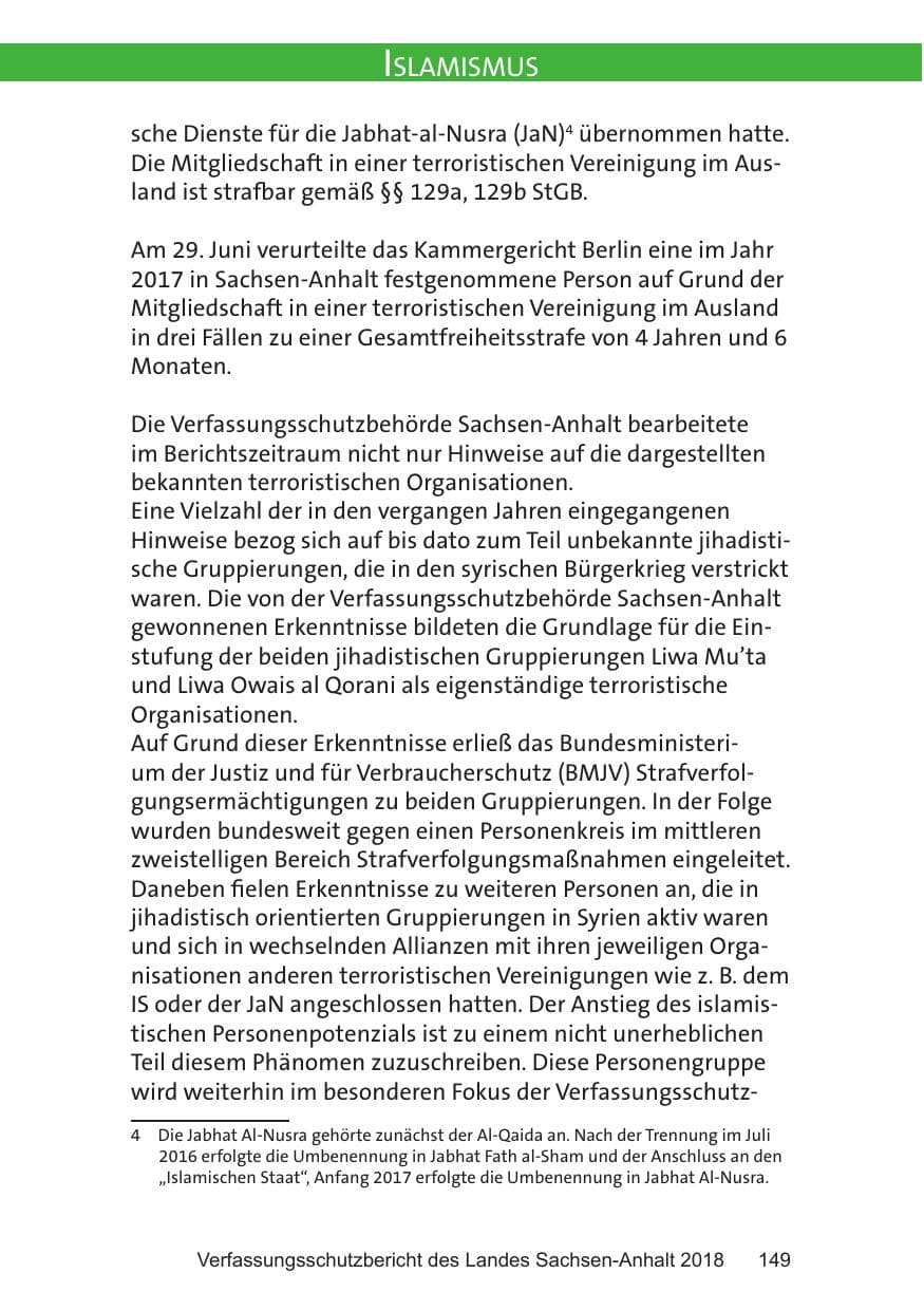 Seite 149 des Verfassungsschutzbericht 2018 Sachsen-Anhalt