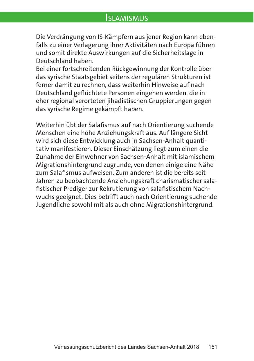 Seite 151 des Verfassungsschutzbericht 2018 Sachsen-Anhalt