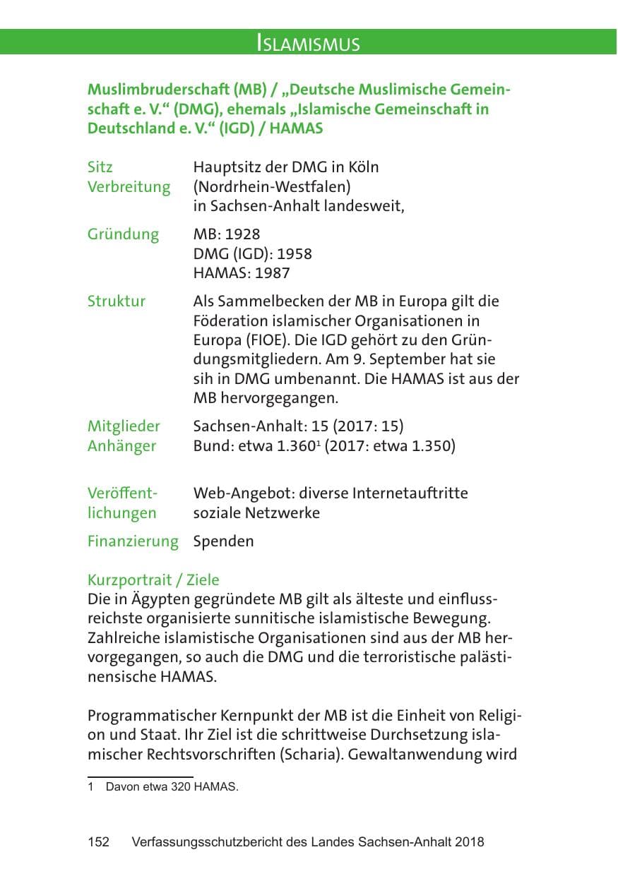Seite 152 des Verfassungsschutzbericht 2018 Sachsen-Anhalt