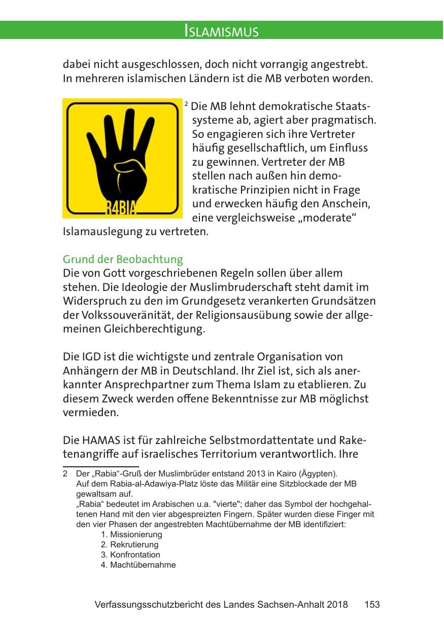 Seite 153 des Verfassungsschutzbericht 2018 Sachsen-Anhalt