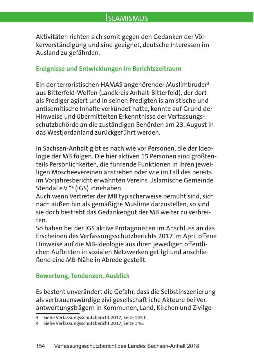 Seite 154 des Verfassungsschutzbericht 2018 Sachsen-Anhalt
