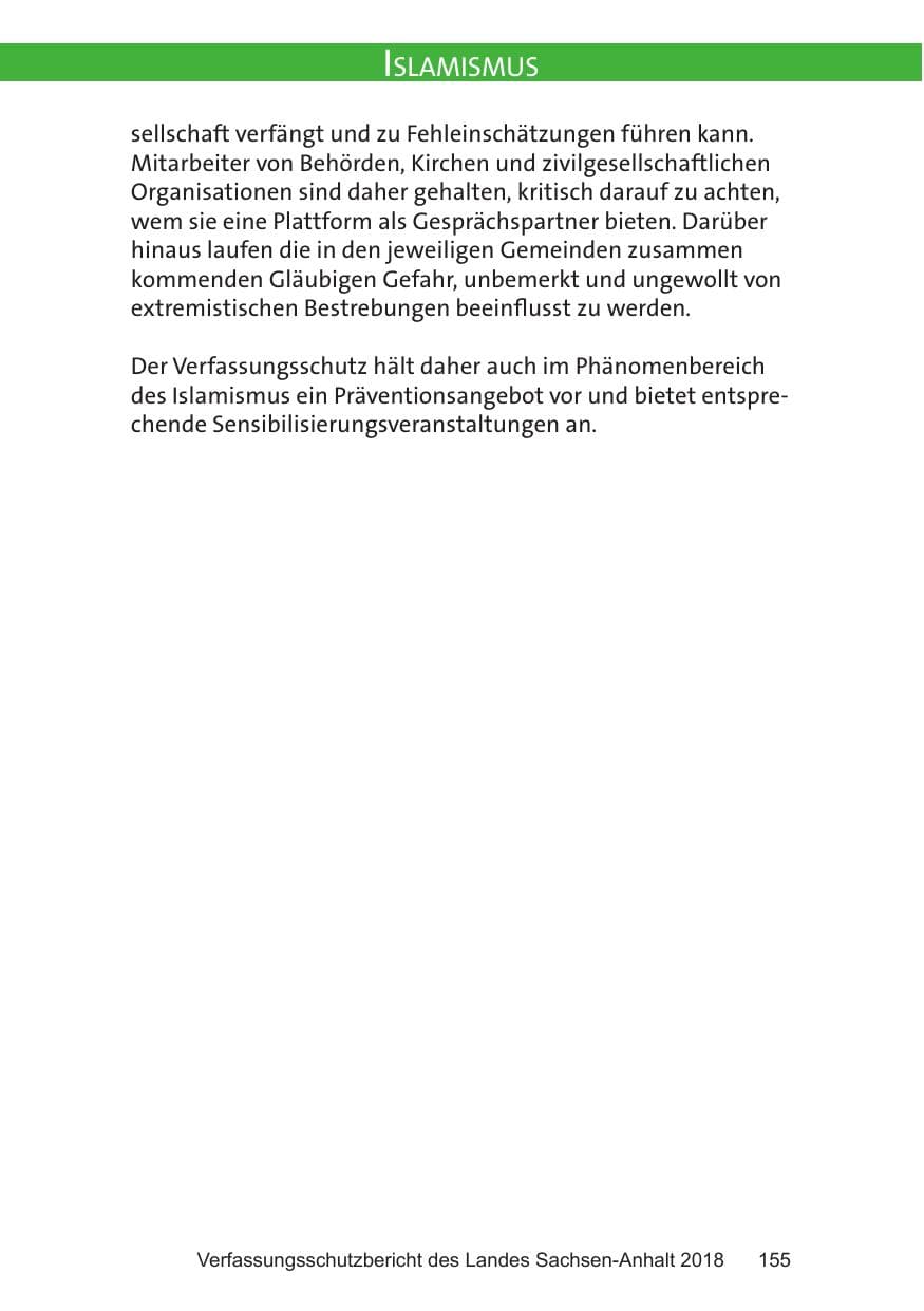 Seite 155 des Verfassungsschutzbericht 2018 Sachsen-Anhalt