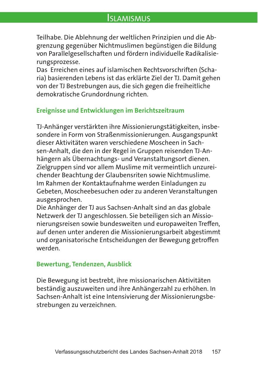 Seite 157 des Verfassungsschutzbericht 2018 Sachsen-Anhalt