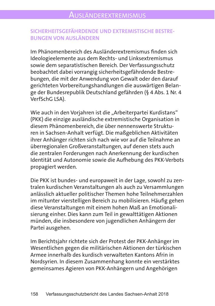 Seite 158 des Verfassungsschutzbericht 2018 Sachsen-Anhalt