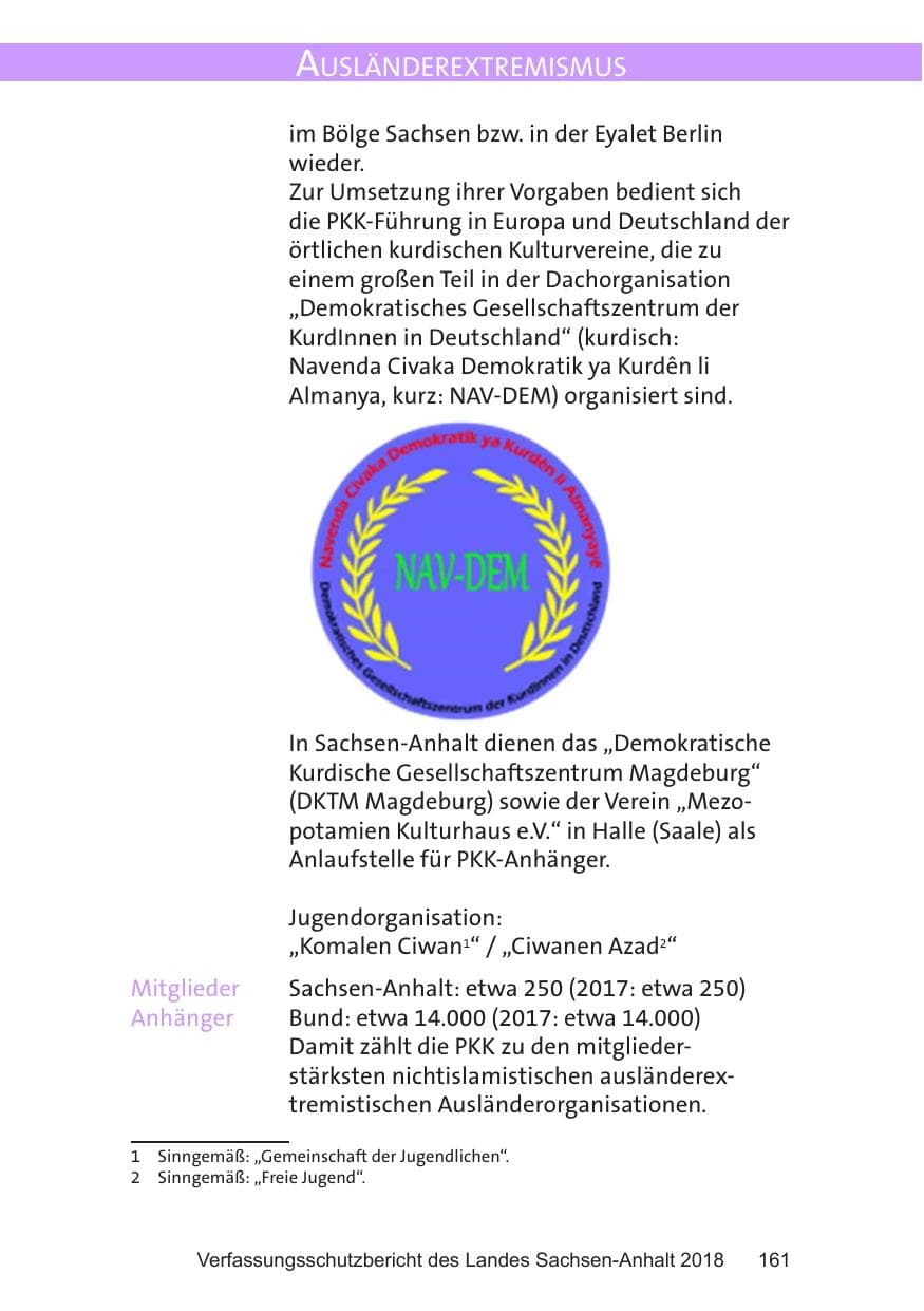 Seite 161 des Verfassungsschutzbericht 2018 Sachsen-Anhalt