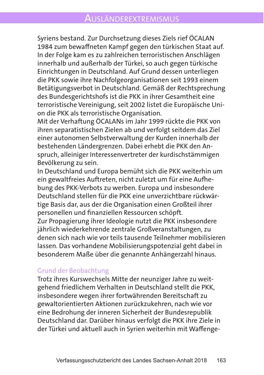 Seite 163 des Verfassungsschutzbericht 2018 Sachsen-Anhalt