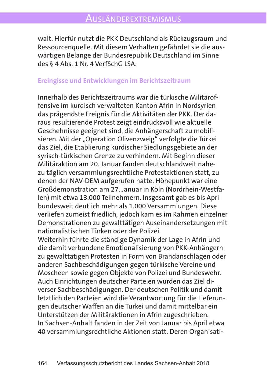 Seite 164 des Verfassungsschutzbericht 2018 Sachsen-Anhalt