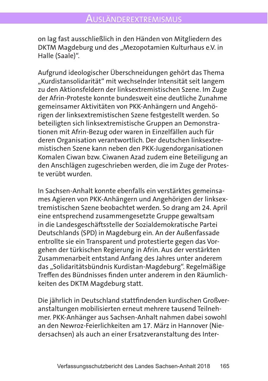 Seite 165 des Verfassungsschutzbericht 2018 Sachsen-Anhalt