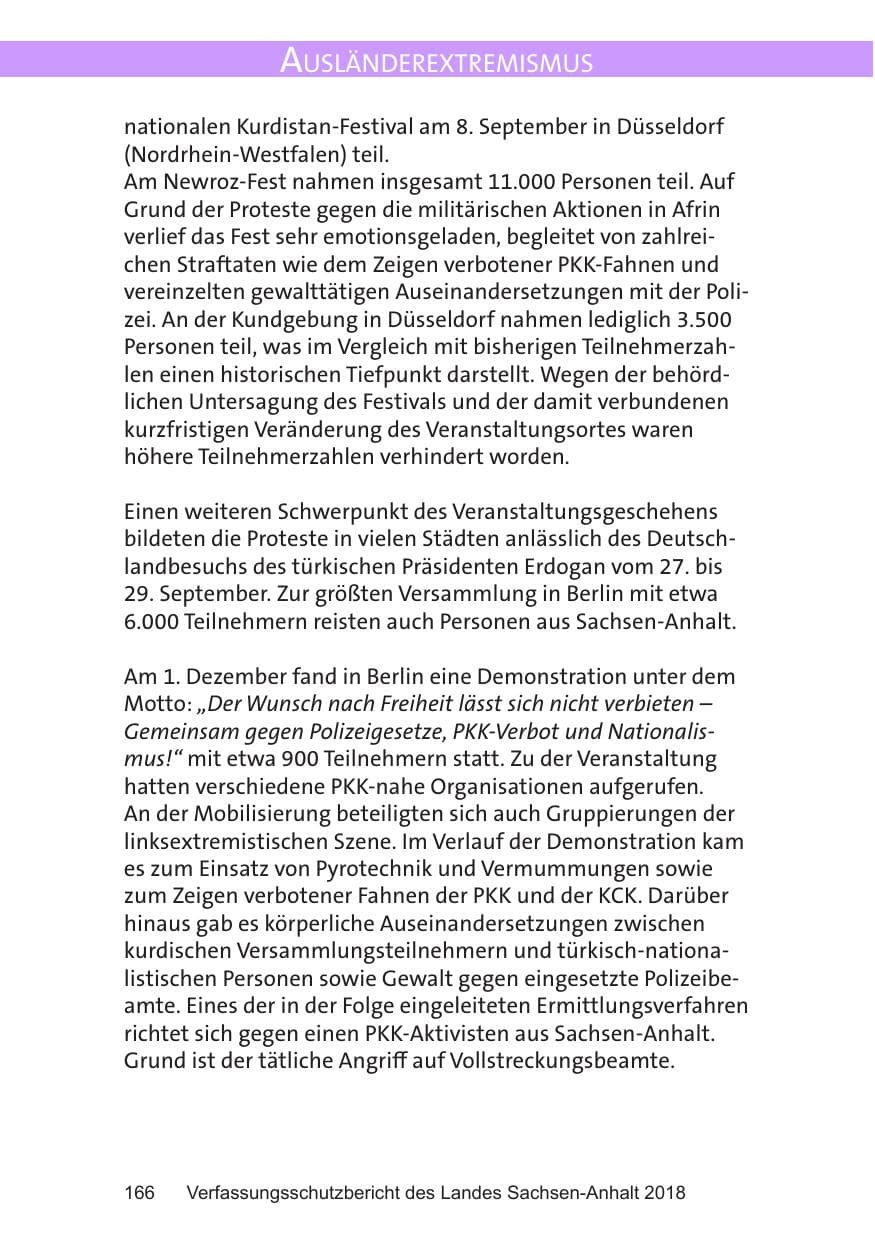 Seite 166 des Verfassungsschutzbericht 2018 Sachsen-Anhalt