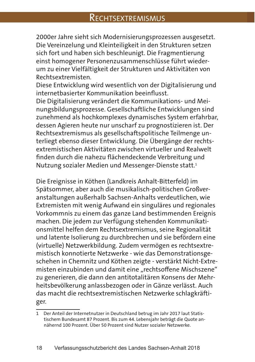 Seite 18 des Verfassungsschutzbericht 2018 Sachsen-Anhalt