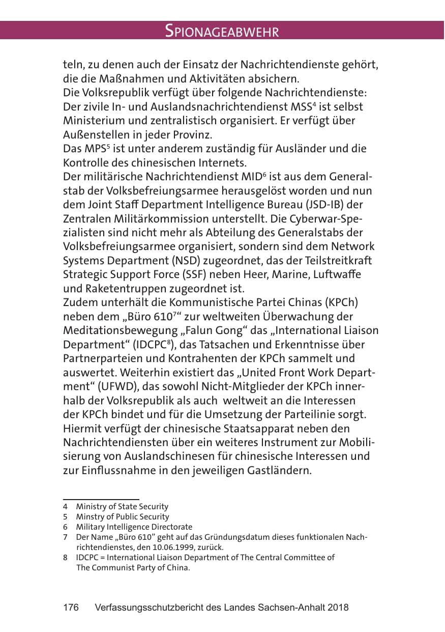 Seite 176 des Verfassungsschutzbericht 2018 Sachsen-Anhalt