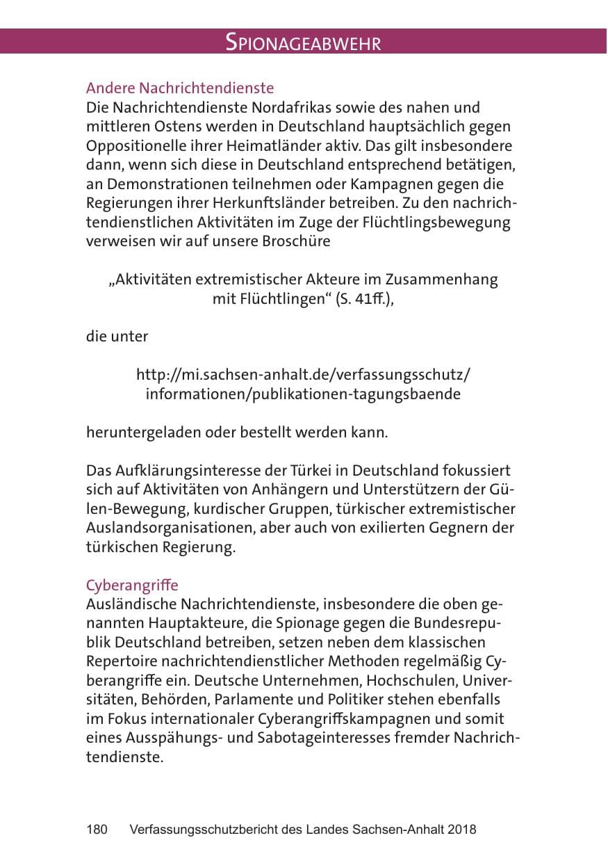 Seite 180 des Verfassungsschutzbericht 2018 Sachsen-Anhalt