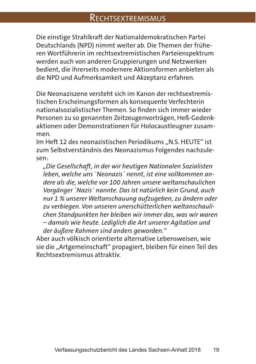 Seite 19 des Verfassungsschutzbericht 2018 Sachsen-Anhalt