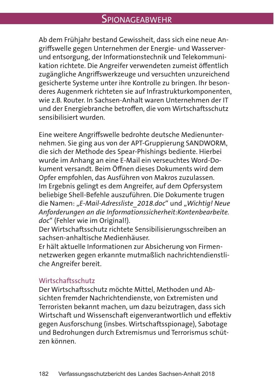 Seite 182 des Verfassungsschutzbericht 2018 Sachsen-Anhalt