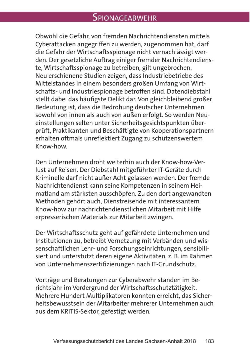 Seite 183 des Verfassungsschutzbericht 2018 Sachsen-Anhalt