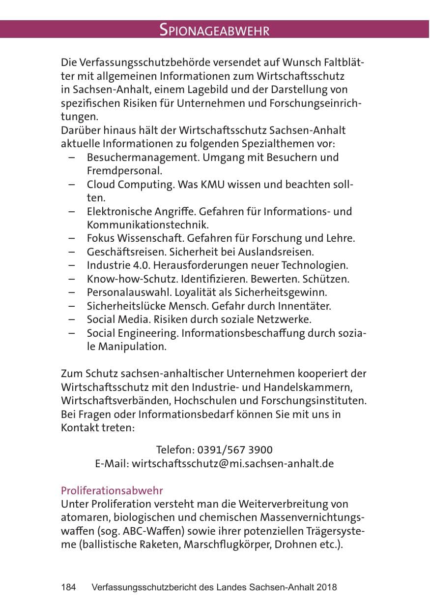 Seite 184 des Verfassungsschutzbericht 2018 Sachsen-Anhalt