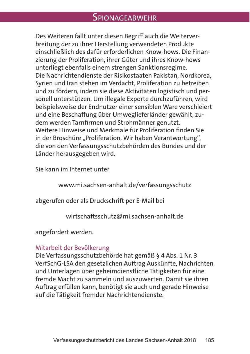 Seite 185 des Verfassungsschutzbericht 2018 Sachsen-Anhalt