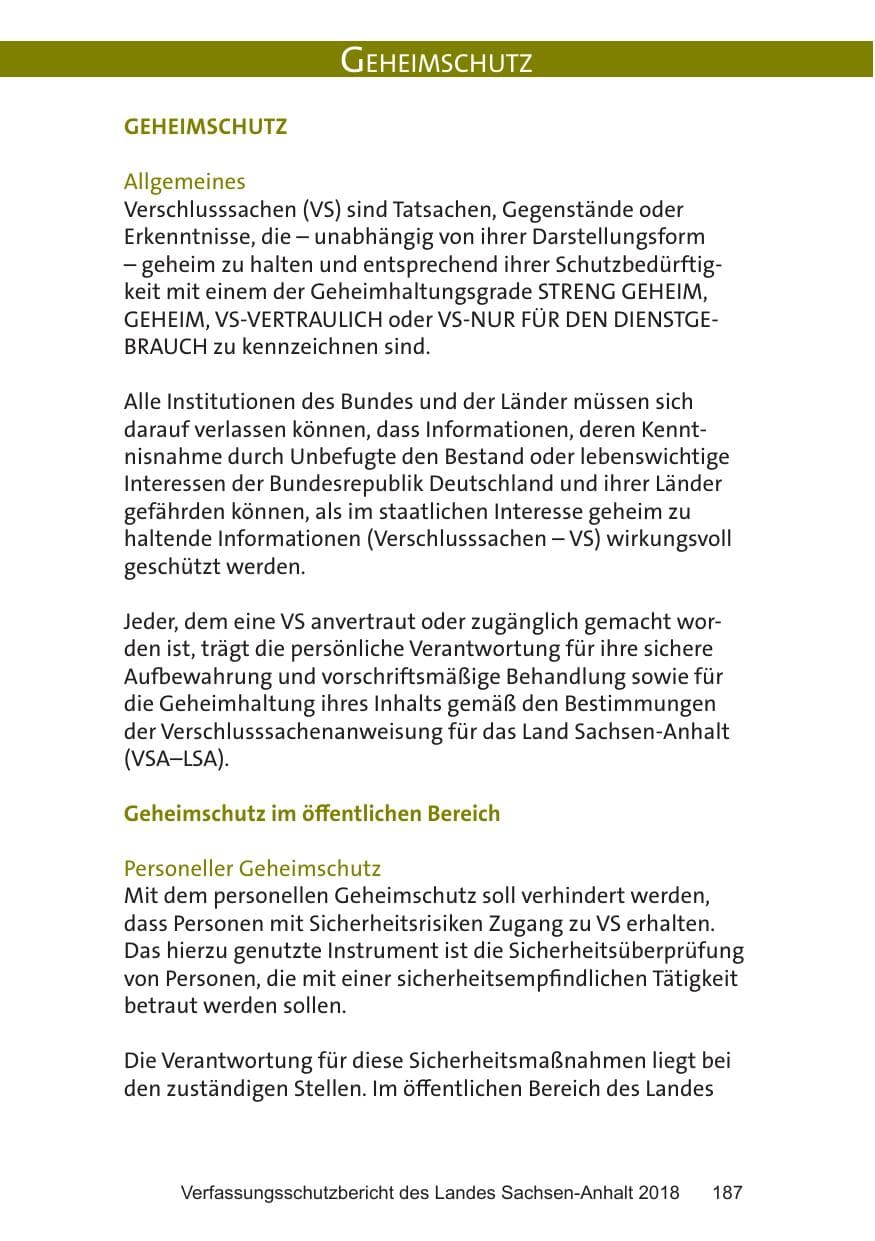 Seite 187 des Verfassungsschutzbericht 2018 Sachsen-Anhalt