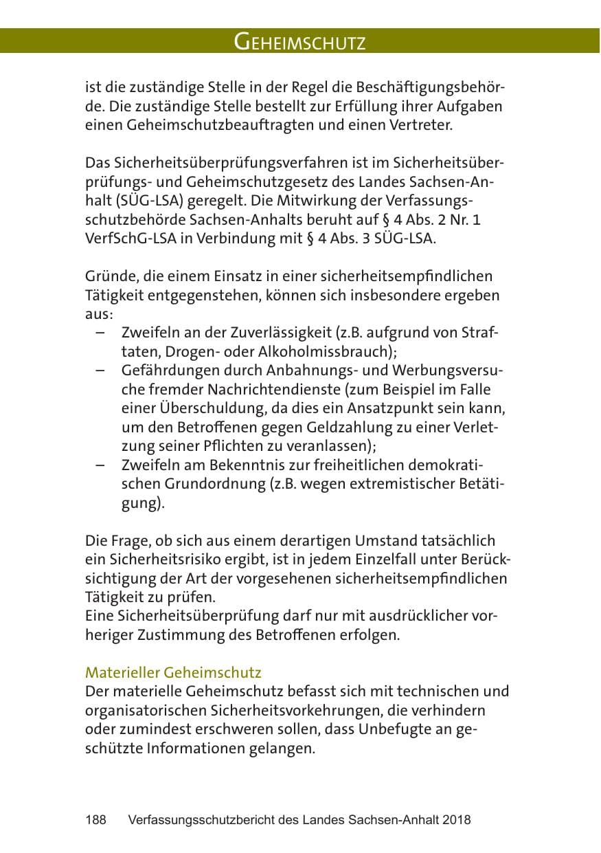 Seite 188 des Verfassungsschutzbericht 2018 Sachsen-Anhalt