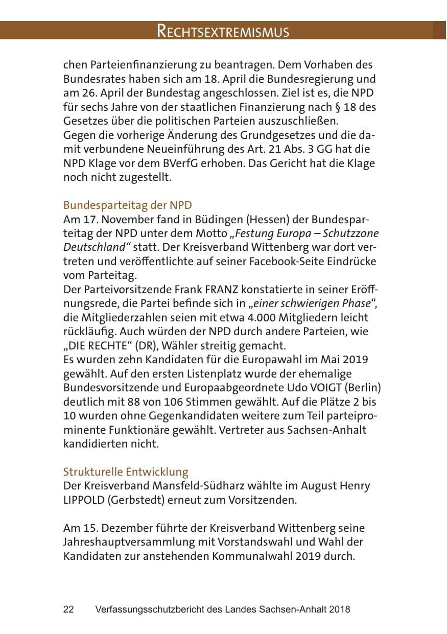 Seite 22 des Verfassungsschutzbericht 2018 Sachsen-Anhalt