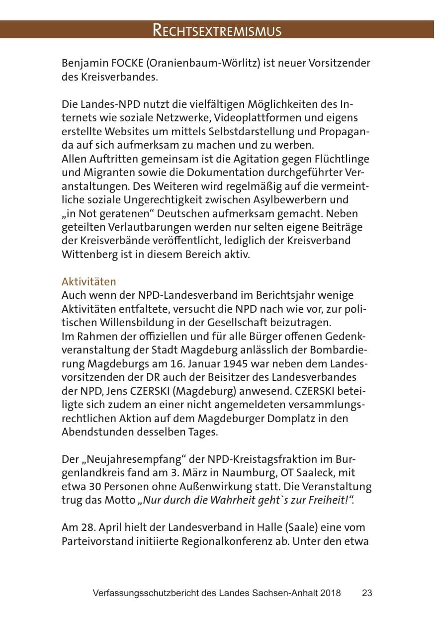 Seite 23 des Verfassungsschutzbericht 2018 Sachsen-Anhalt