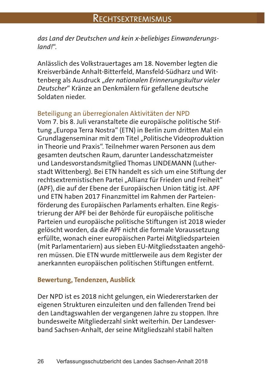 Seite 26 des Verfassungsschutzbericht 2018 Sachsen-Anhalt