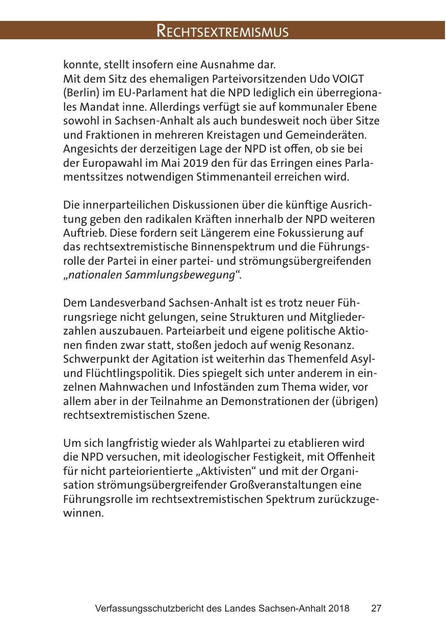 Seite 27 des Verfassungsschutzbericht 2018 Sachsen-Anhalt