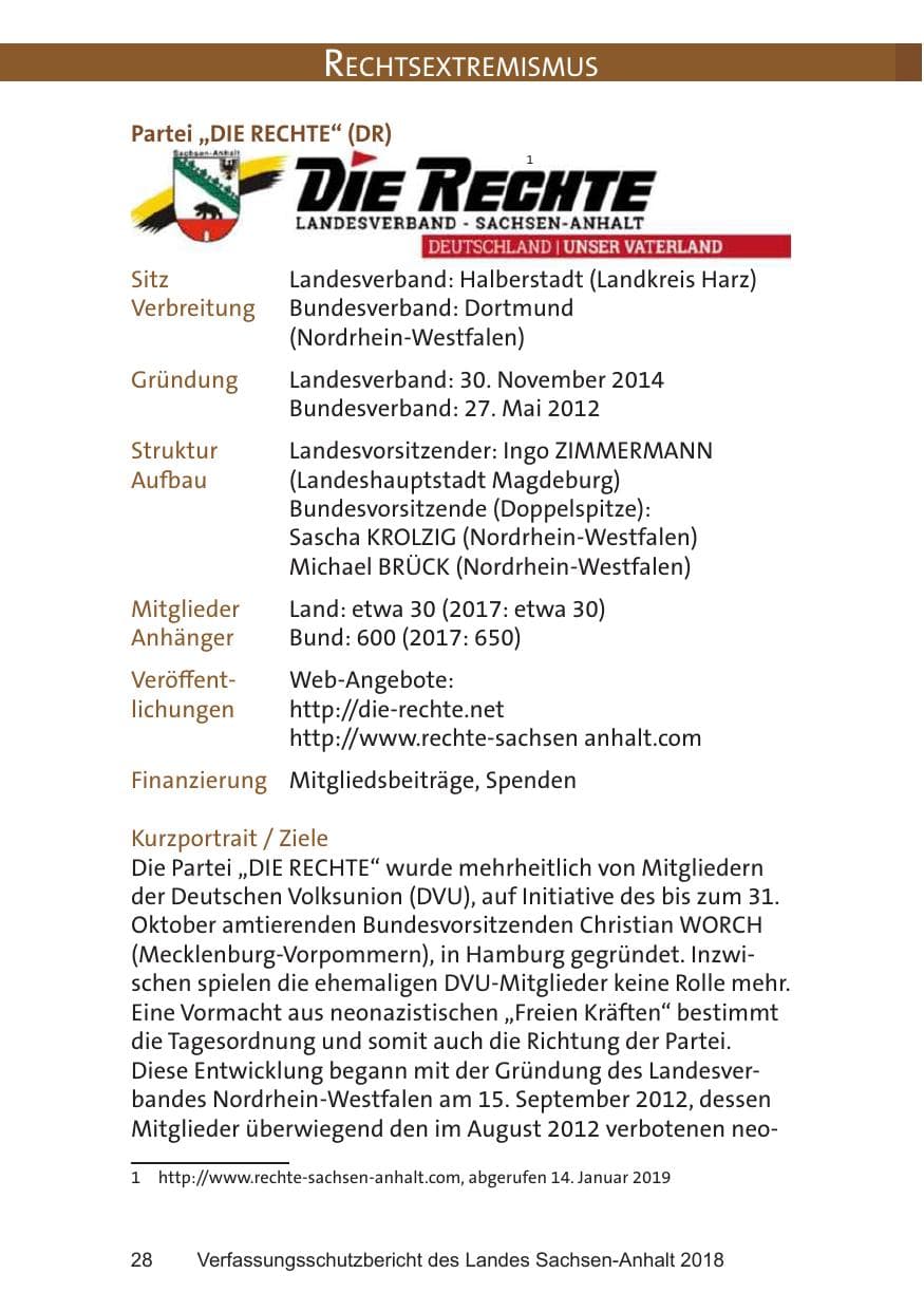 Seite 28 des Verfassungsschutzbericht 2018 Sachsen-Anhalt