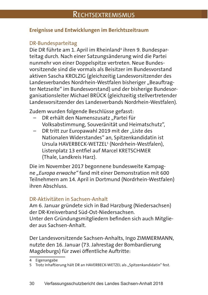 Seite 30 des Verfassungsschutzbericht 2018 Sachsen-Anhalt