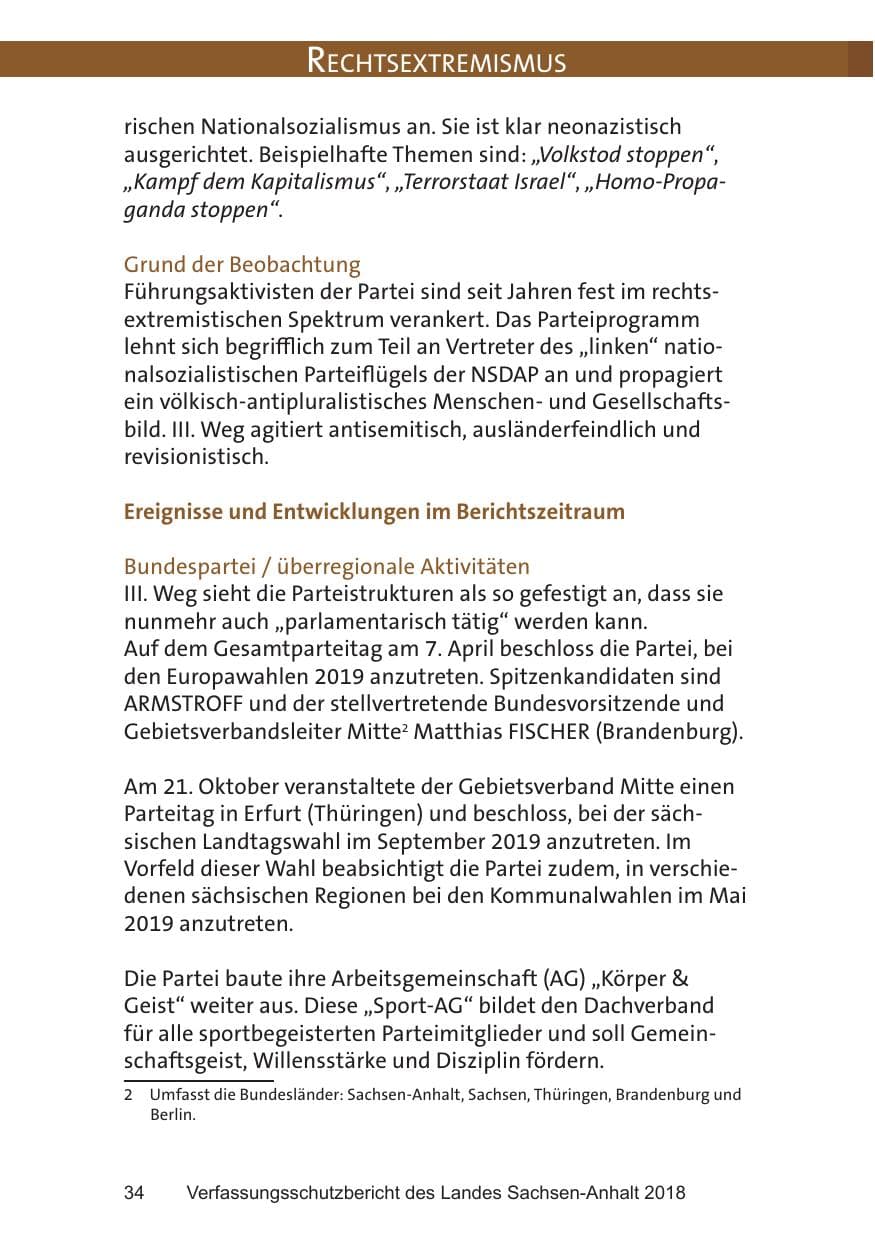 Seite 34 des Verfassungsschutzbericht 2018 Sachsen-Anhalt