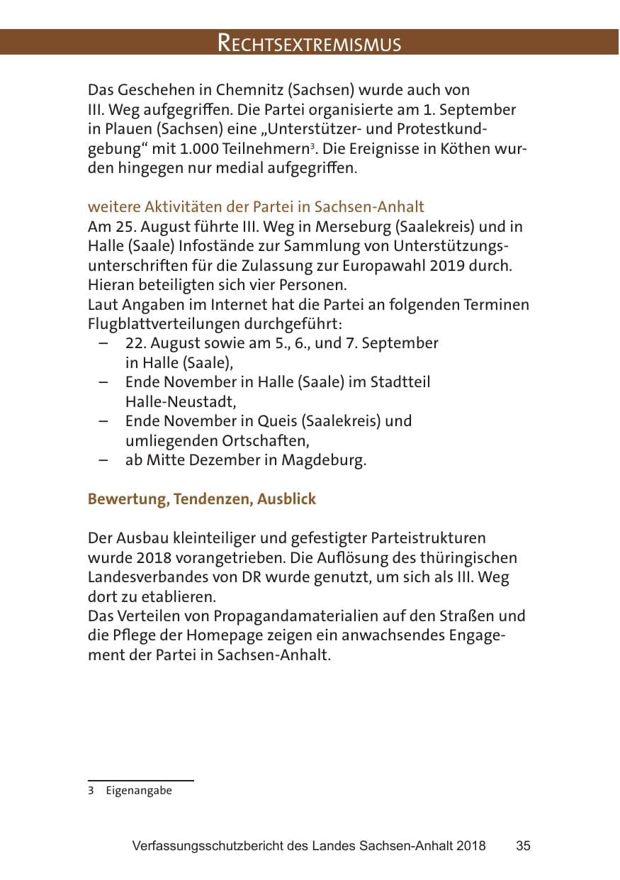 Seite 35 des Verfassungsschutzbericht 2018 Sachsen-Anhalt