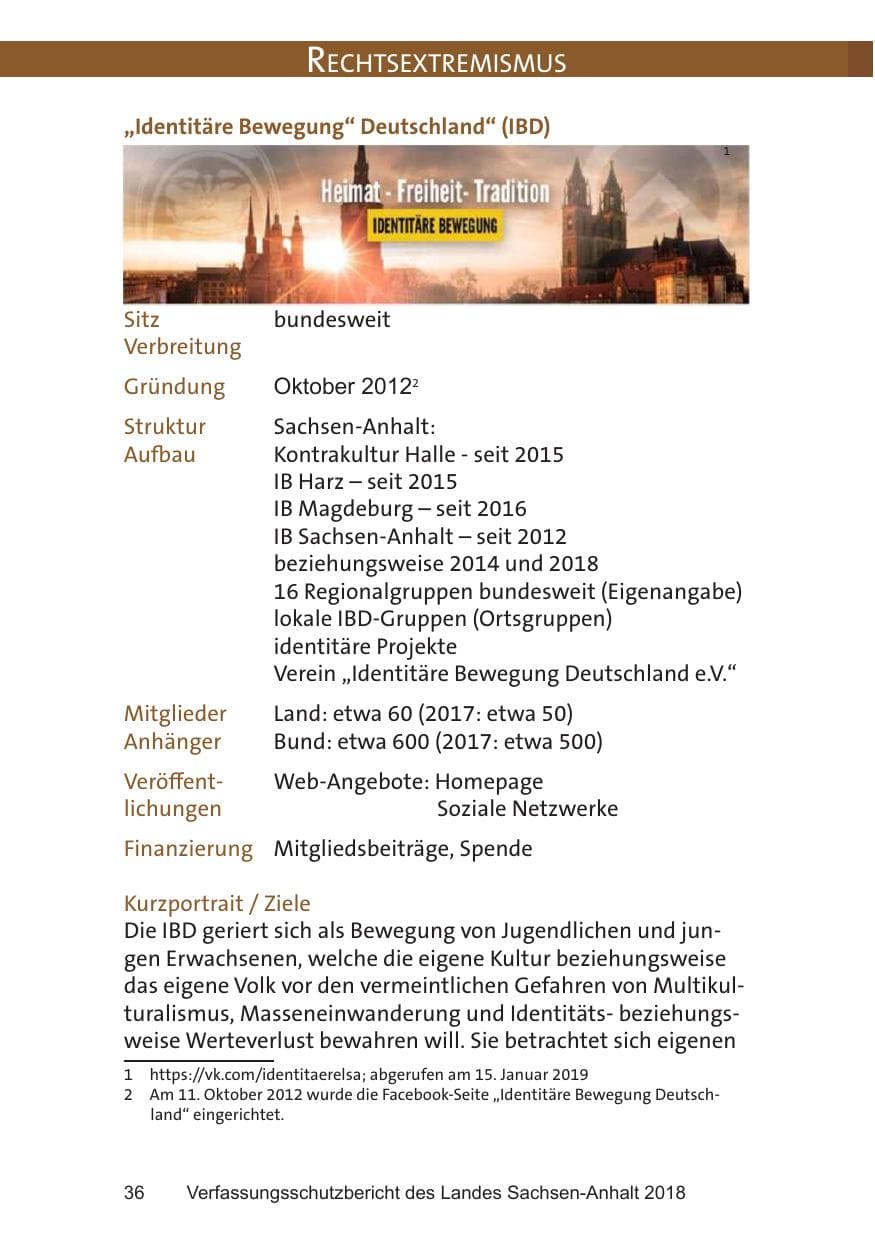 Seite 36 des Verfassungsschutzbericht 2018 Sachsen-Anhalt