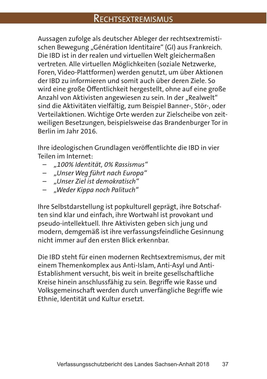 Seite 37 des Verfassungsschutzbericht 2018 Sachsen-Anhalt