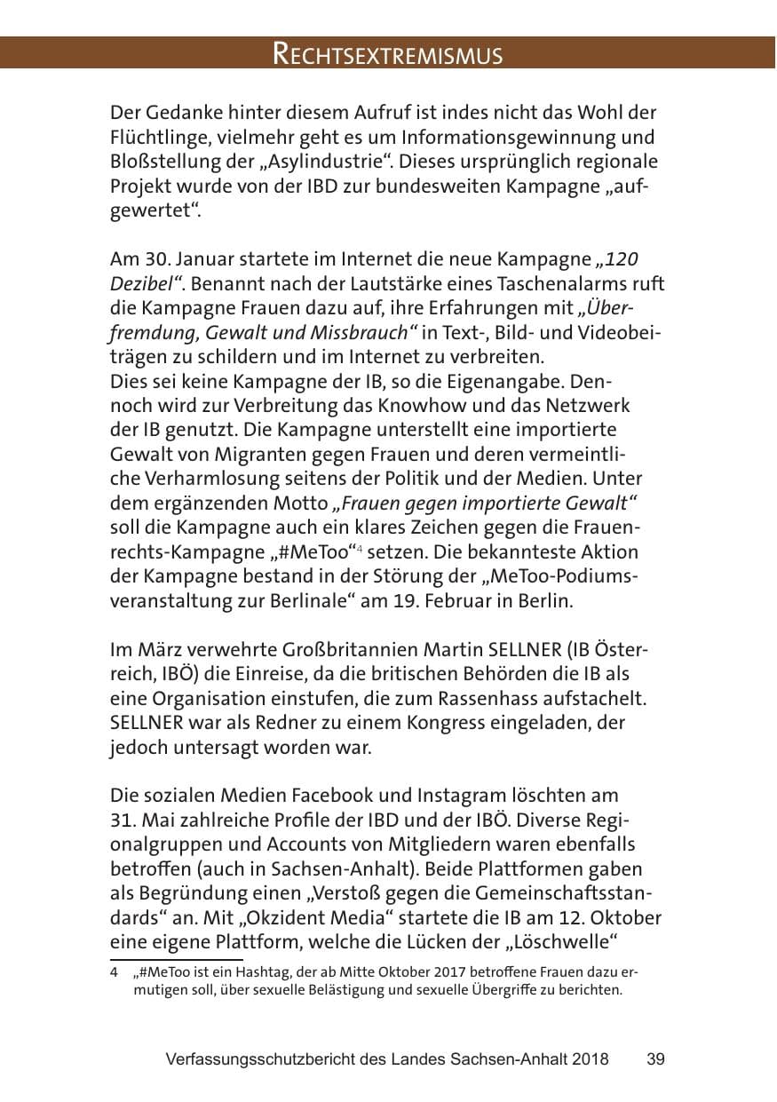 Seite 39 des Verfassungsschutzbericht 2018 Sachsen-Anhalt