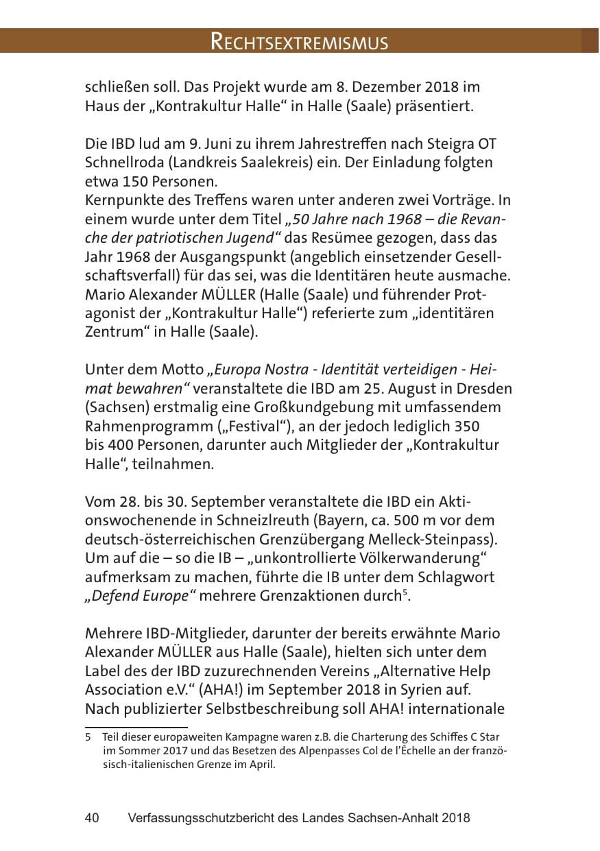 Seite 40 des Verfassungsschutzbericht 2018 Sachsen-Anhalt