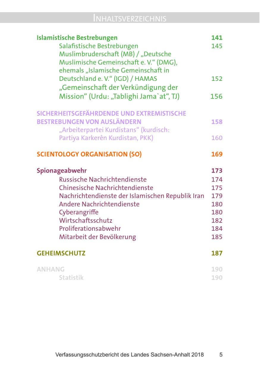 Seite 5 des Verfassungsschutzbericht 2018 Sachsen-Anhalt