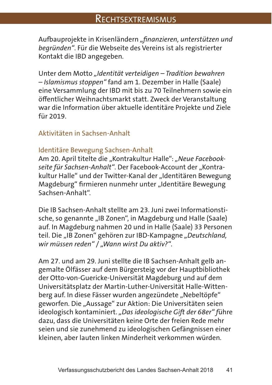 Seite 41 des Verfassungsschutzbericht 2018 Sachsen-Anhalt