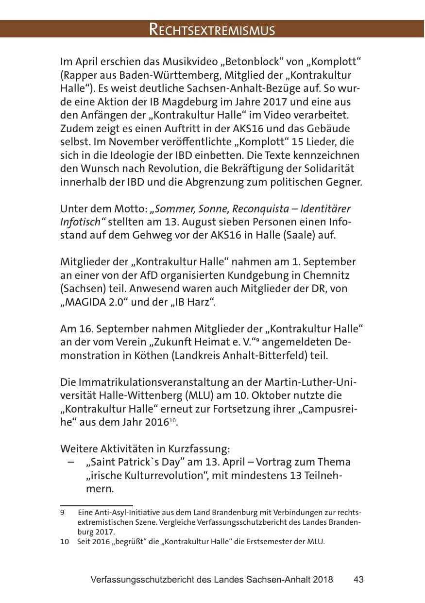 Seite 43 des Verfassungsschutzbericht 2018 Sachsen-Anhalt