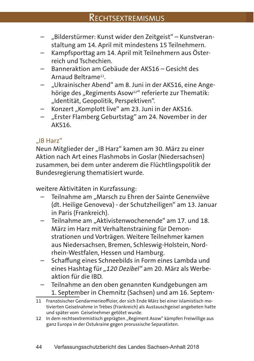 Seite 44 des Verfassungsschutzbericht 2018 Sachsen-Anhalt