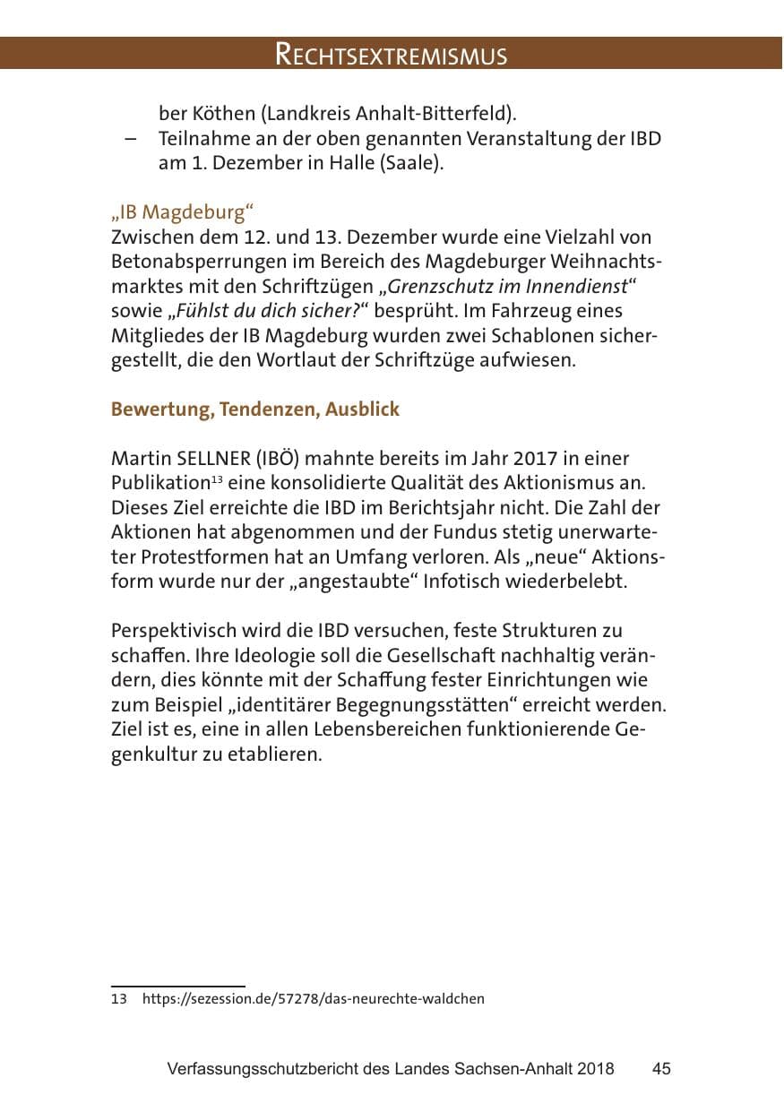 Seite 45 des Verfassungsschutzbericht 2018 Sachsen-Anhalt