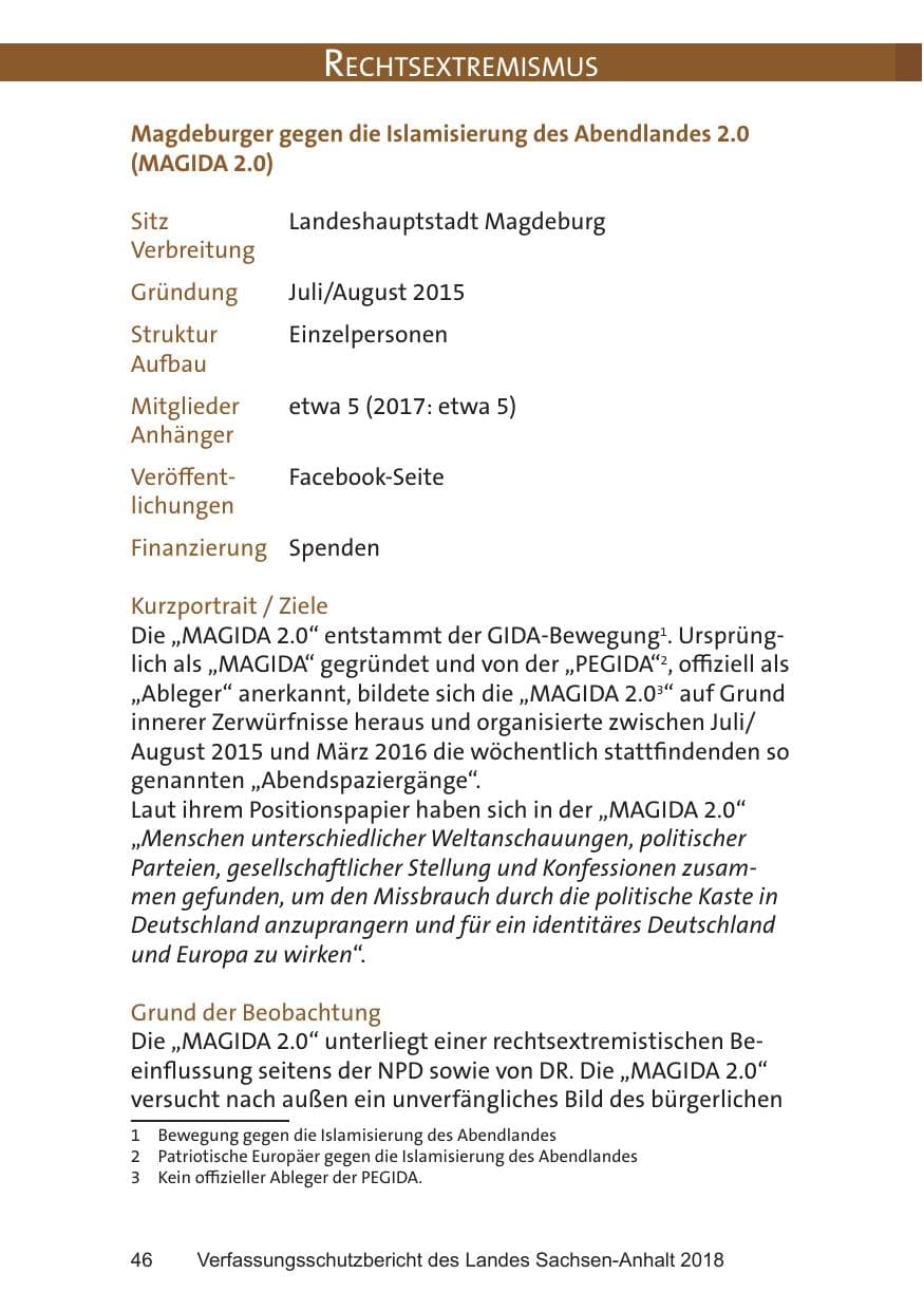 Seite 46 des Verfassungsschutzbericht 2018 Sachsen-Anhalt