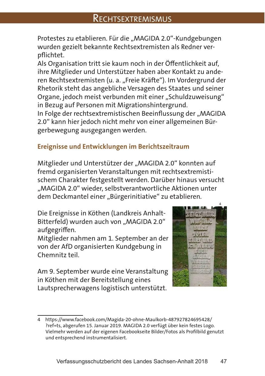 Seite 47 des Verfassungsschutzbericht 2018 Sachsen-Anhalt