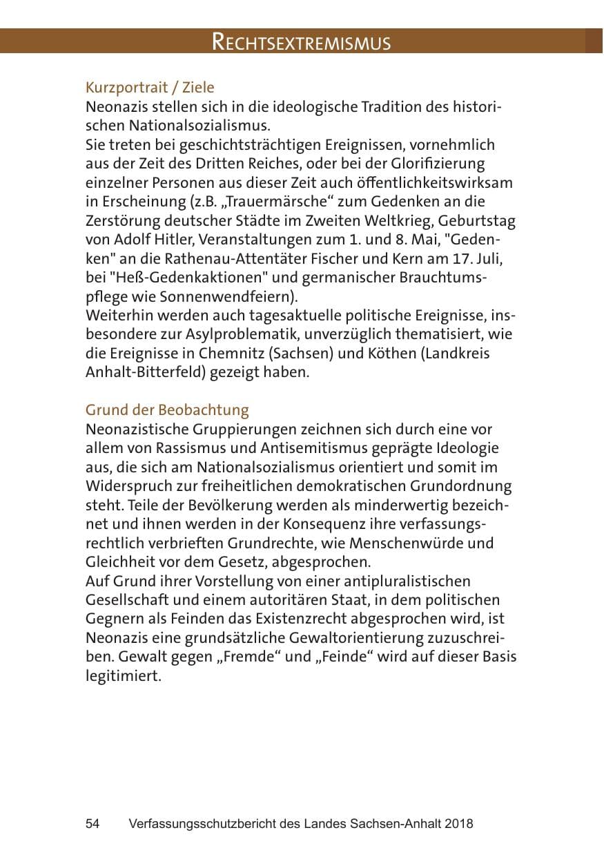 Seite 54 des Verfassungsschutzbericht 2018 Sachsen-Anhalt