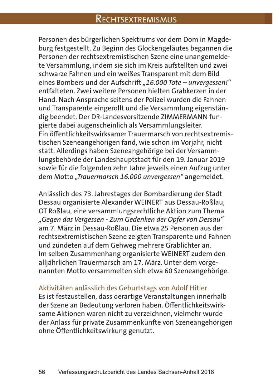 Seite 56 des Verfassungsschutzbericht 2018 Sachsen-Anhalt