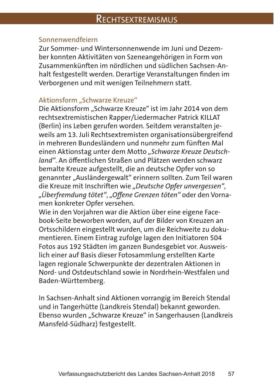 Seite 57 des Verfassungsschutzbericht 2018 Sachsen-Anhalt