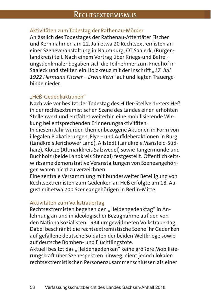Seite 58 des Verfassungsschutzbericht 2018 Sachsen-Anhalt
