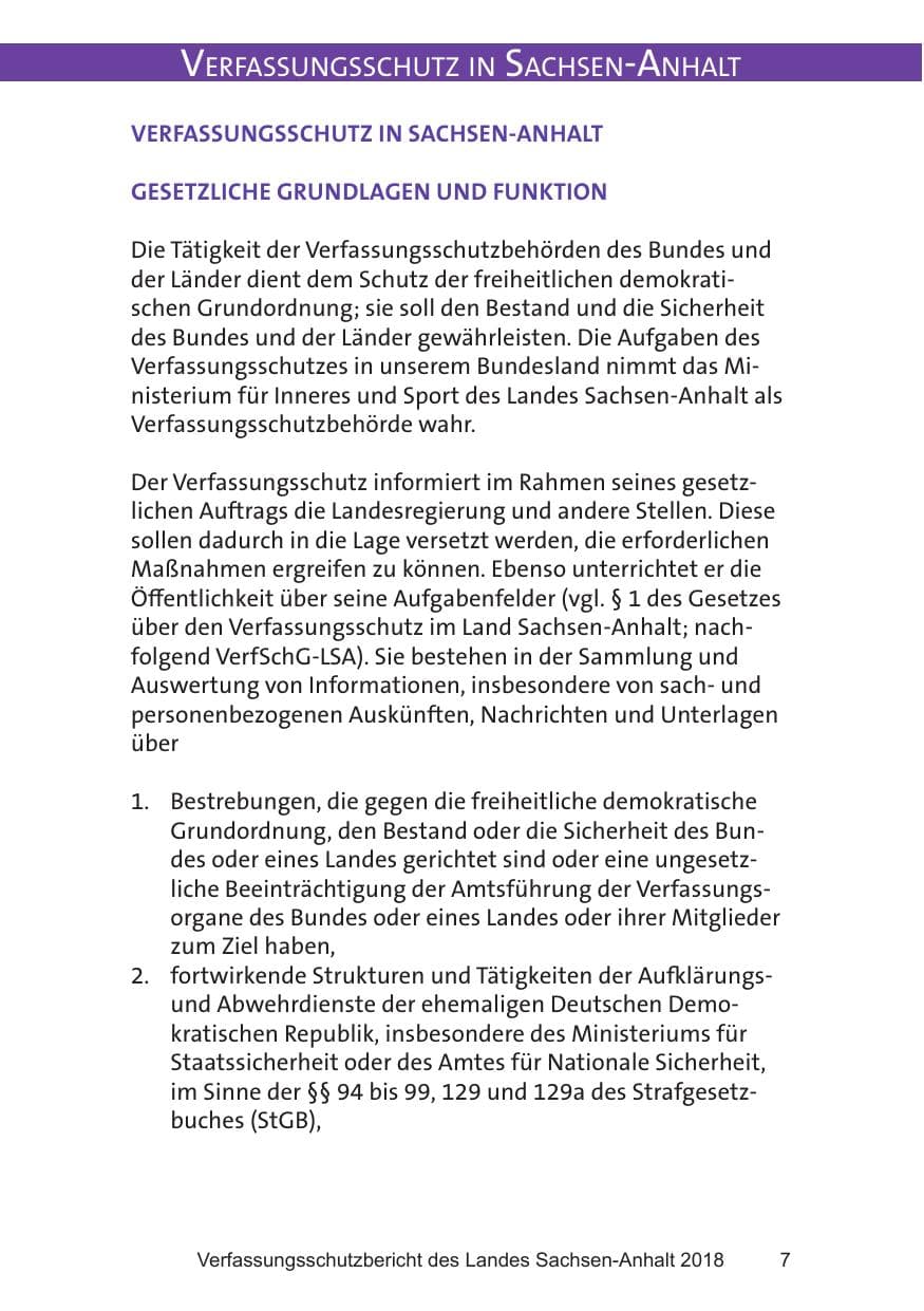 Seite 7 des Verfassungsschutzbericht 2018 Sachsen-Anhalt