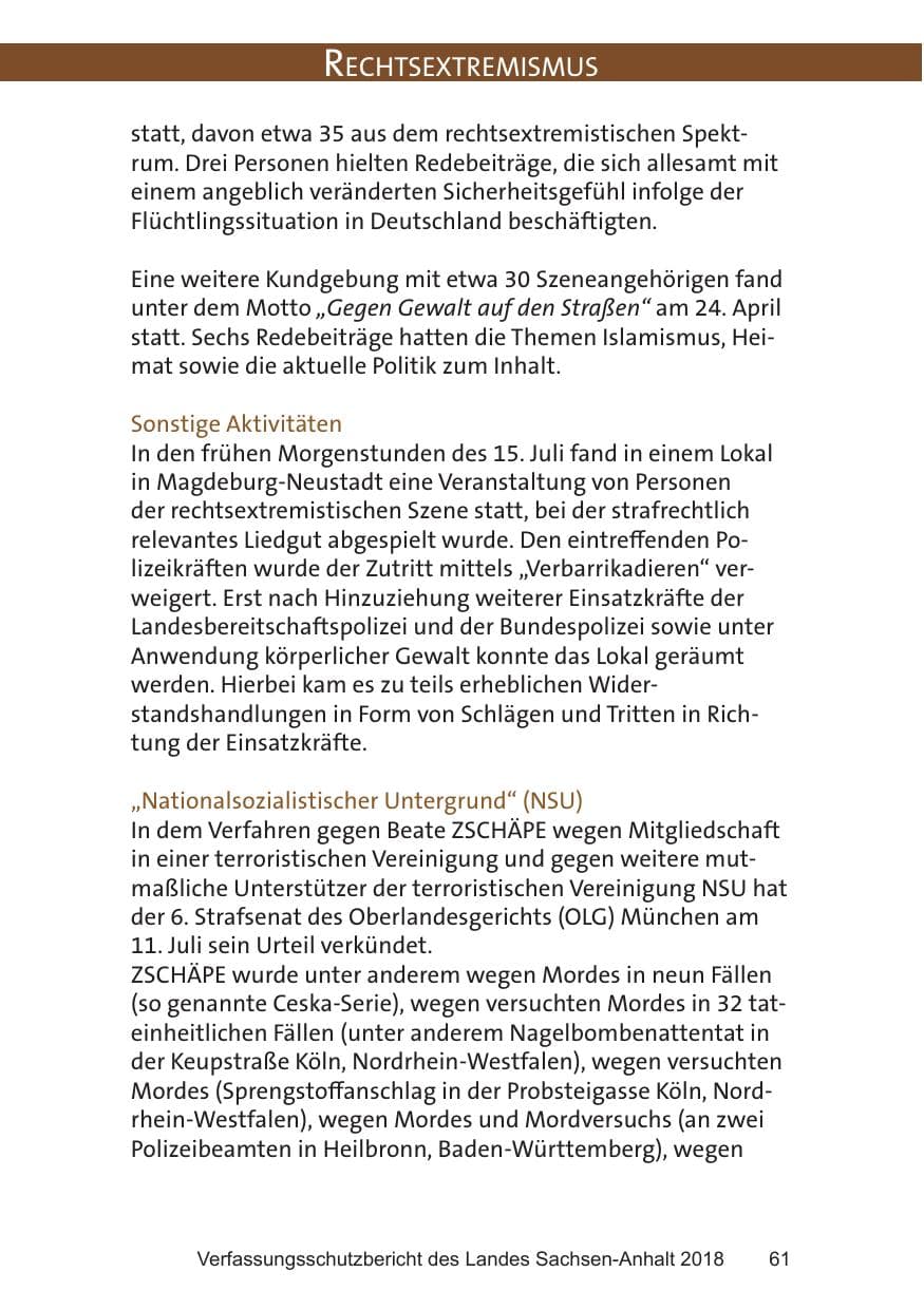 Seite 61 des Verfassungsschutzbericht 2018 Sachsen-Anhalt