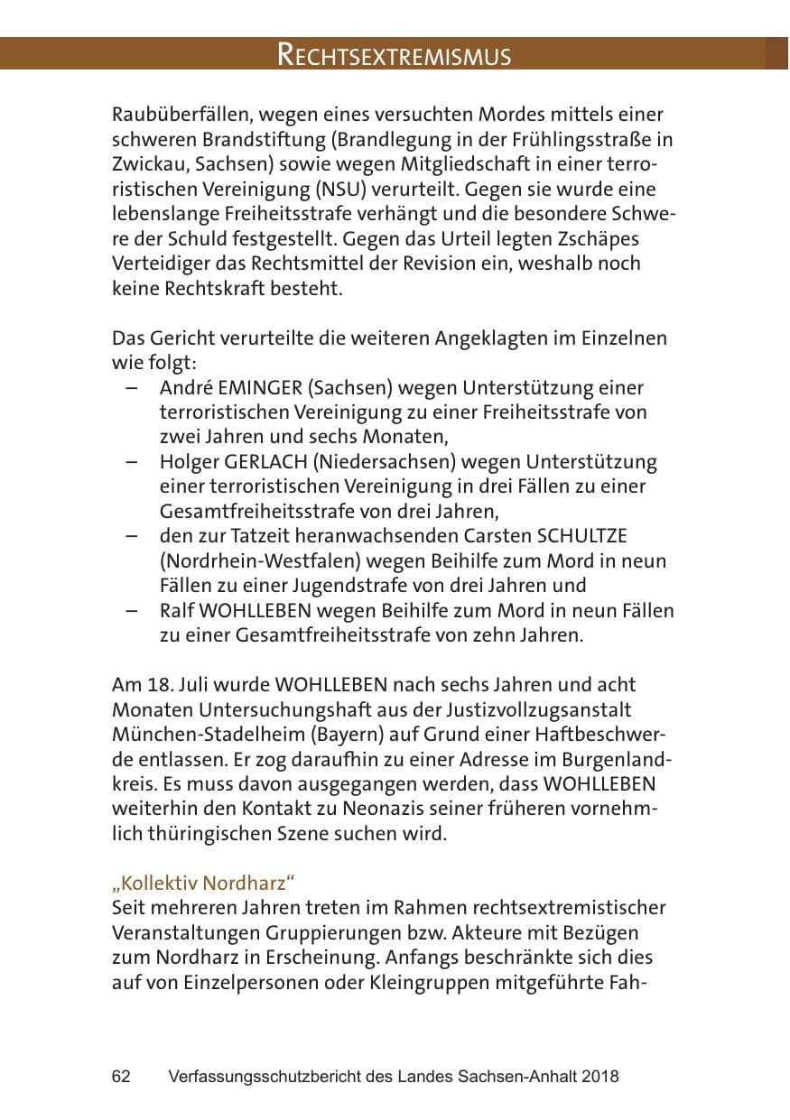 Seite 62 des Verfassungsschutzbericht 2018 Sachsen-Anhalt